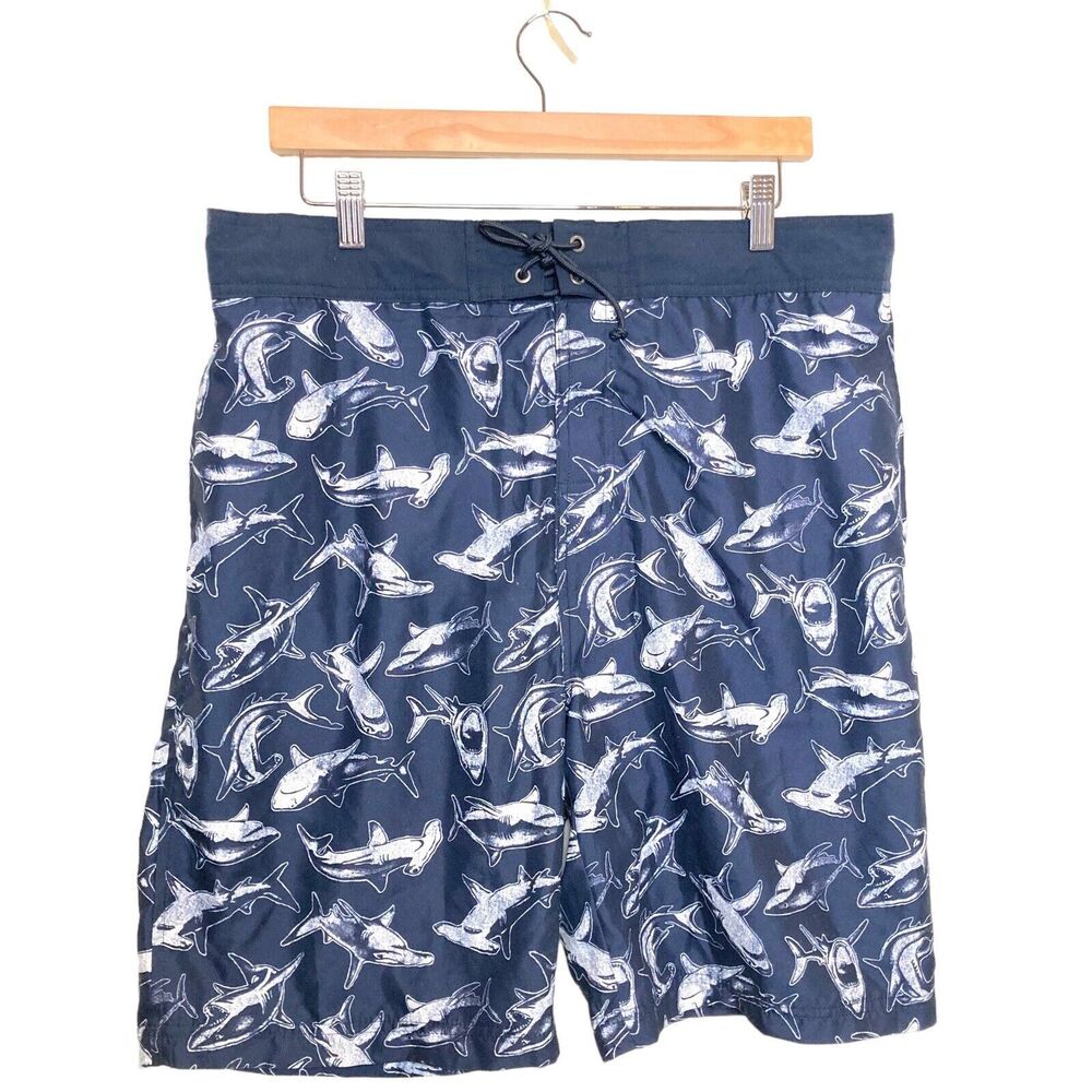 Bass Pro Shop Mens Board Shorts Size Large Blue Sharks Mesh Lined Swim Trunks